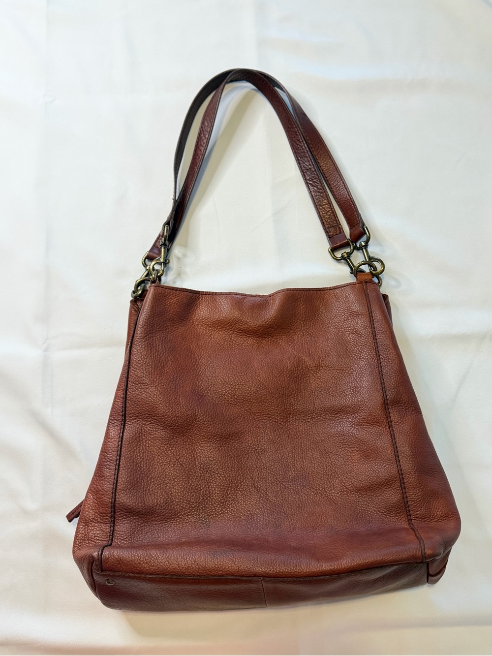 American Leather Cognac Pebbled Shoulder Tote - Picture 2 of 9